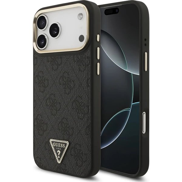 Guess PU Leather 4G Strass Triangle Logo Gold Frame MagSafe kryt iPhone Pro 17 čierny 57983127112