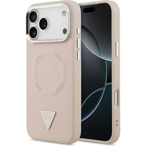 Guess PU Leather Triangle Logo MagSafe kryt iPhone 17 Pro ružový 57983127063