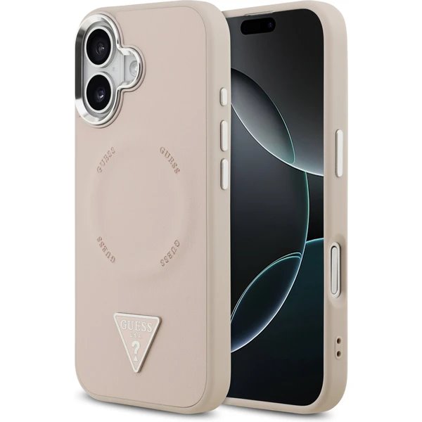 Guess PU Leather Triangle Logo MagSafe kryt iPhone 17 ružový 57983127059