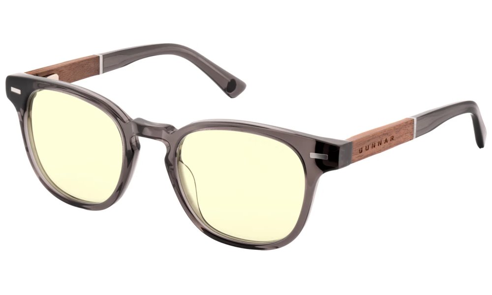 GUNNAR kancelářske/herní brýle TIOGA GRAY CRYSTAL/WALNUT jantarová skla MINERAL BLF 65 GUNNAR focus TIO-06625