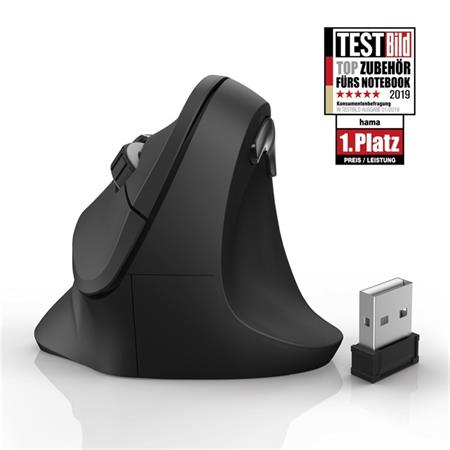 HAMA myš EMW-500/ bezdrátová/ optická/ 1800 dpi/ vertikální/ ergonomická/ 6 tlačítek/ USB/ černá 182699