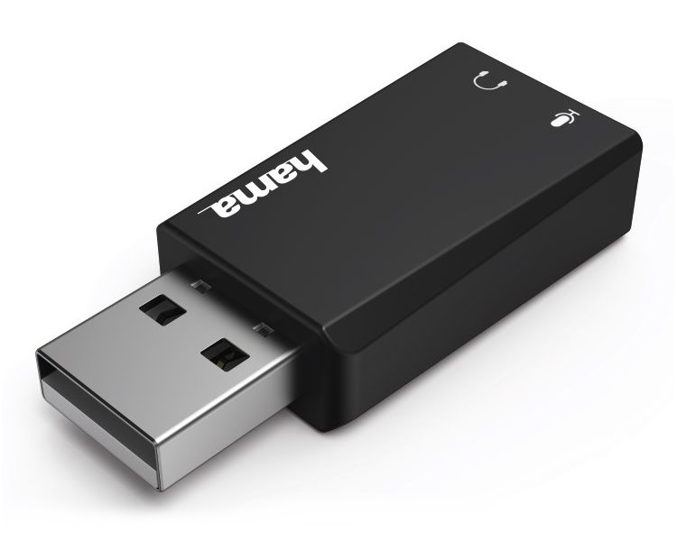 HAMA zvuková karta/ externí/ 2.0 stereo/ USB/ 2x 3,5 mm jack/ černá ...