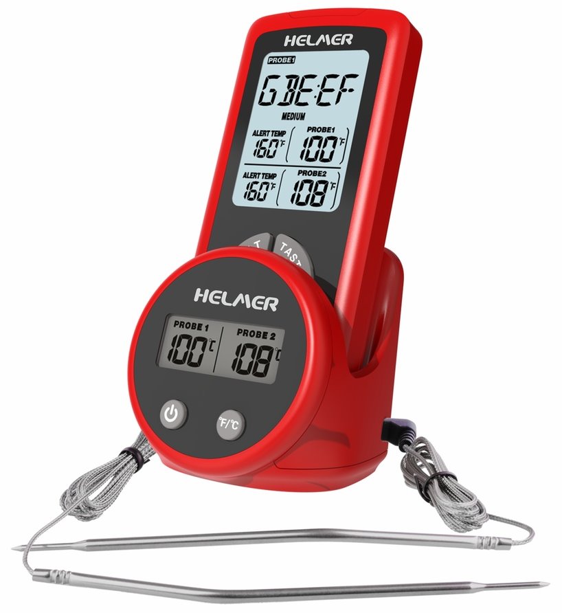 HELMER bezdrátový kuchyňský teploměr se dvěma sondami TM 26/ LCD displej/ - 50 až 300 °C/ červený Hlmtm26