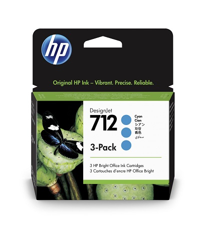 HP 712 3-Pack 29-ml Cyan DesignJet Ink Cartridge 3ED77A