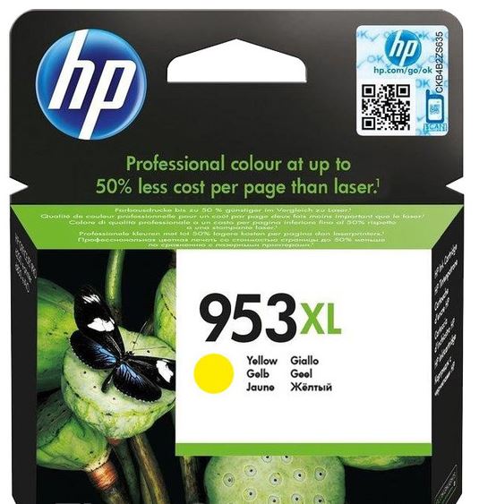 HP 953XL High Yield Yellow Original Ink Cartridge (1,600 pages) F6U18AE#BGY