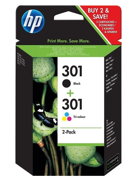 HP originál ink N9J72AE, black/color, 190/165str., HP 301, HP Deskjet 1510, 3055A, Officejet 2622