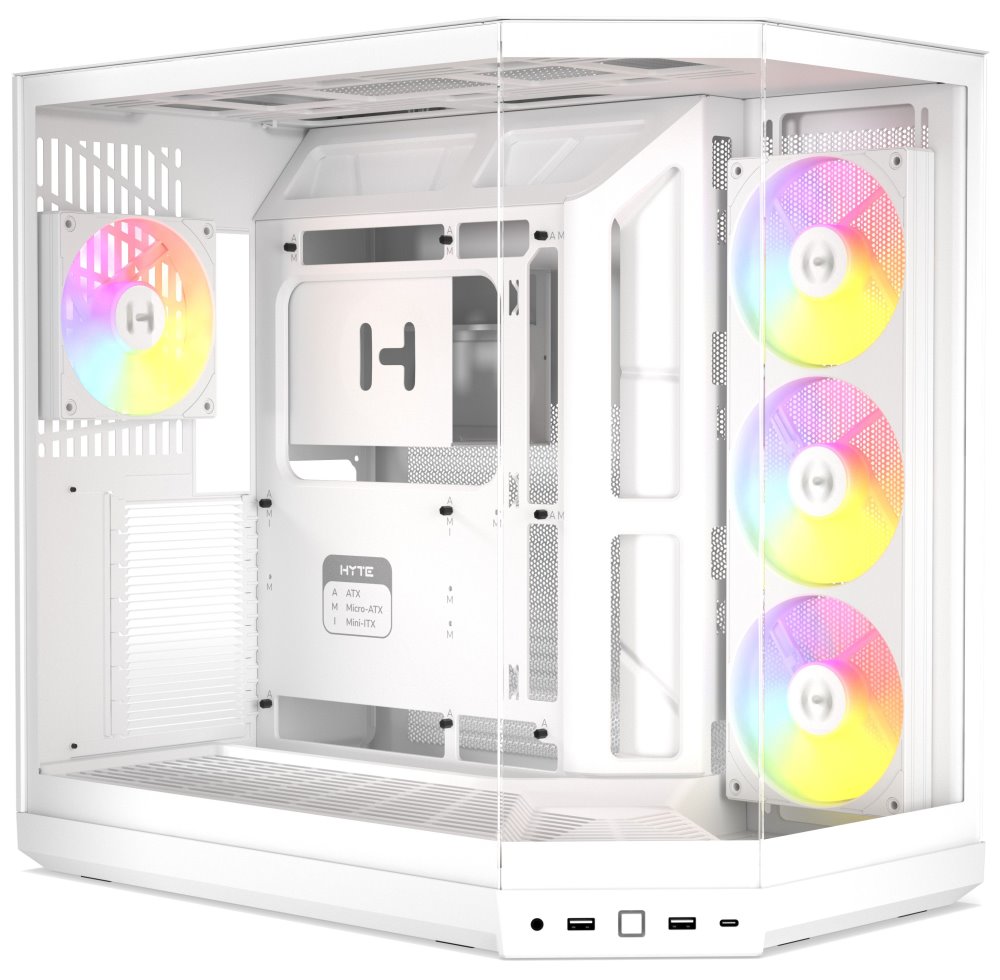 HYTE skříň Y50 ARGB Snow White / panoramatické sklo / dvě komory / 4x ARGB fan / bez zdroje / 1x USB-C CS-HYTE-Y50RGB-WW