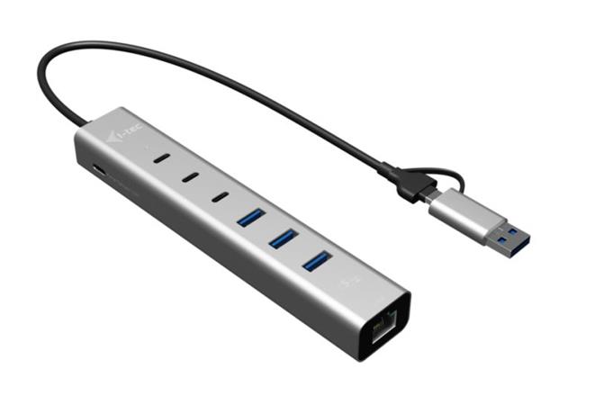 i-tec USB-C/USB-A Metal HUB 6 port (3x USB-C, 3x USB-A), LAN, Power Delivery 85W CAHUBMETAL6LANPD