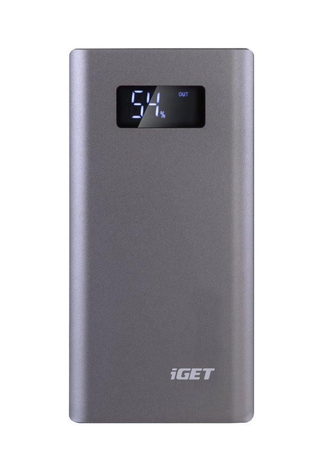 IGET B-10000G Power banka 10.000 mAh, 2x USB, Li-pol, displej stavu nabití, šedá