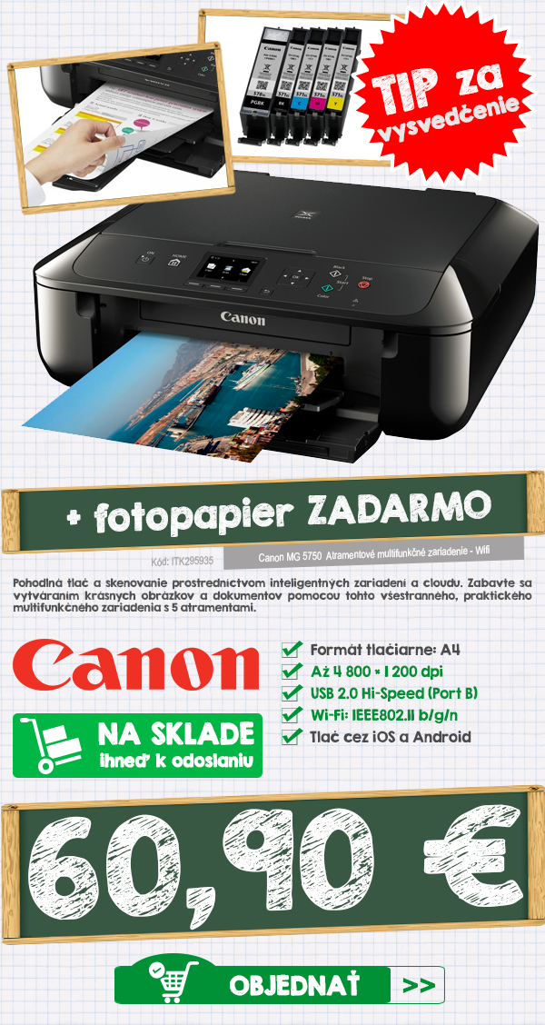 K tomuto multifunkčnému zariadeniu Vám pribalíme aj fotopapier zadarmo