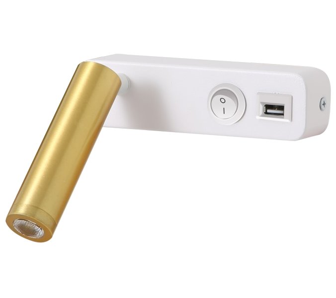 IMMAX GOAL designové nástěnné LED svítidlo, vypínač, USB, 3W, bílo-zlaté 08281L