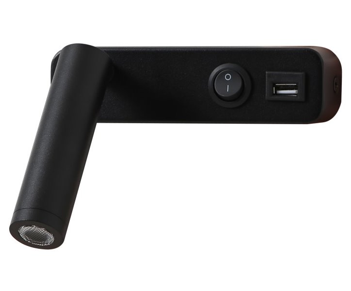 IMMAX GOAL designové nástěnné LED svítidlo, vypínač, USB, 3W, černé 08278L