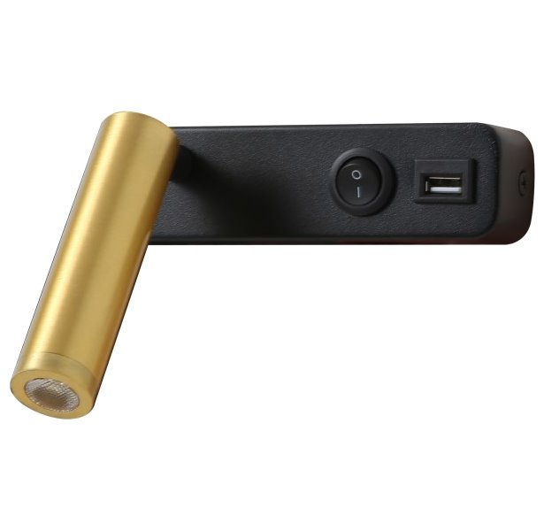 IMMAX GOAL designové nástěnné LED svítidlo, vypínač, USB, 3W, černo-zlaté 08280L
