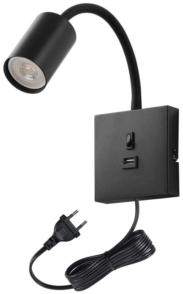 IMMAX PUNTO USB flexibilní nástěnné svítidlo s vypínačem, 9W, GU10, černé 08295L