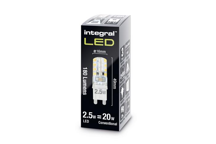 INTEGRAL nestmívatelná LED lampa 2.5W 4000k 180lm G9, 320°, číra 95-30-94