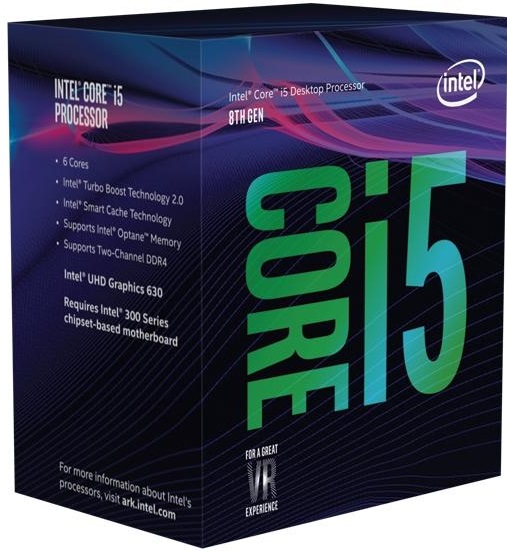 Intel Core i5 8400 - 2.8 GHz - 6-jádrový - 6 vláken - 9 MB vyrovnávací paměť - LGA1151 Socket - Box BX80684I58400