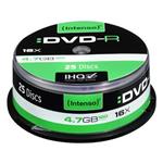 Intenso DVD-R, 4101154, 25-pack, 4.7GB, 16x, 12cm, Standard, cake box, bez možnosti potlače, pre ar