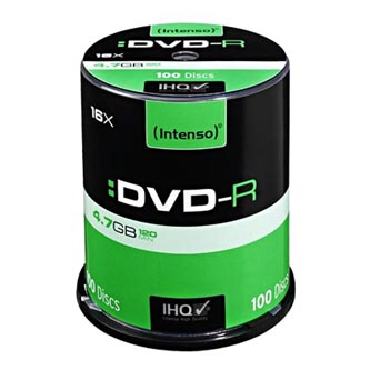 Intenso DVD-R, 4101156, 100-pack, 4.7GB, 16x, 12cm, Standard, cake box, pre archiváciu dát