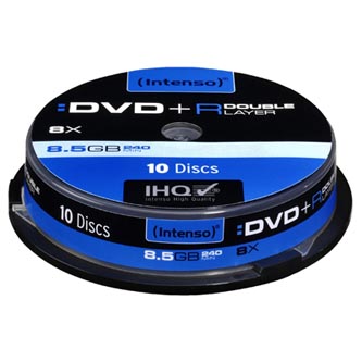 Intenso DVD+R, 4311142, 10-pack, 8,5GB, 8, 12cm, Standard, cake box, pre archiváciu dát