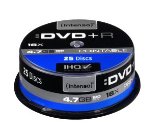 Intenso DVD+R, 4811154, 25-pack, 4.7GB, 16x, 12cm, Standard, cake box, printable, pre archiváciu dá