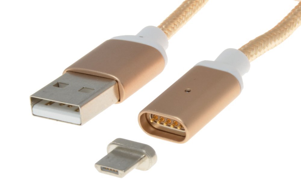 Kábel Magnetický micro USB 2.0, A-B nabíjecí a datový, 1m, zlatý ku2m1fgo