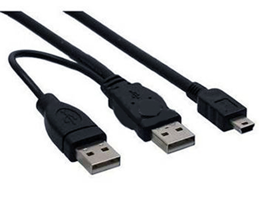 Kábel PremiumCord USB napájecí 2x USB A(M)-miniB(M), 5pin, 0,5m+0,4m