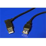 Kábel USB 2.0 A-A 30cm prodlužovací, lomený vlevo, černý