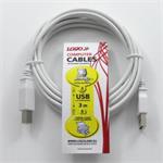 Kábel USB (2.0), USB A M- USB B M, 3m, šedý, Logo