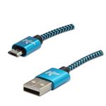 Kábel USB (2.0), USB A M- USB micro B M, 1m, 480 Mb/s, 5V/2A, modrý, Logo, box, nylónové opletenie,