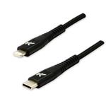 Kábel USB (2.0), USB C M- Apple Lightning M, 2m, MFi certifikácia, 5V/3A, čierny, Logo, box, nylóno KUETCML20BBL