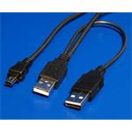 KABEL USB 2.0 Y kabel 2x USB A(M) - miniUSB 5pinB(M), 1m SKKABUSBY
