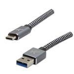 Kábel USB (3.2 gen 1), USB A M- USB C M, 2m, 5 Gb/s, 5V/2A, šedý, Logo, box, kovové opletení, hliní KUAHDTA20ABL