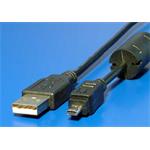 Kábel USB A-miniUSB, 8pin, Panasonic, Nikon UC-E6, Olympus CB-USB7, Minolta USB-2, USB-3, 1,8m, černý 11.92.8320