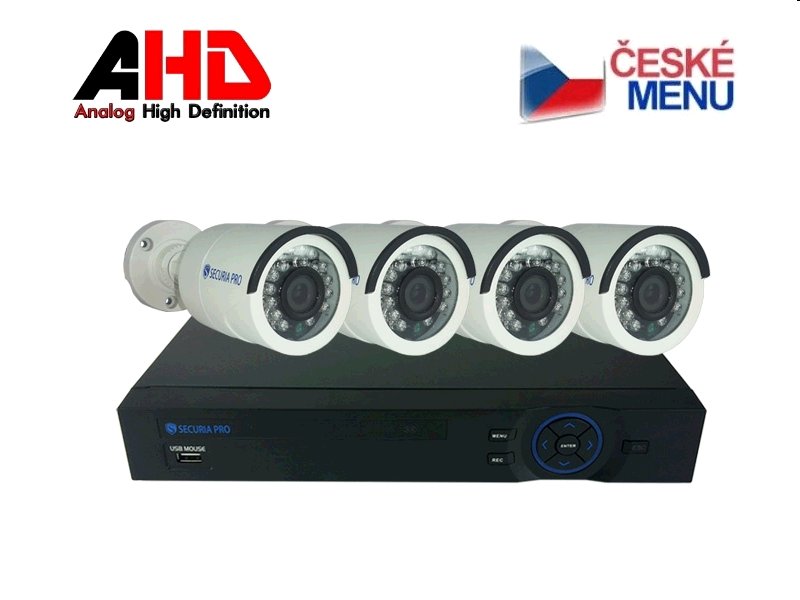 Kamerový set Securia Pro AHD4CHV1-W AHD DVR + 4 analogové kamery - bílá