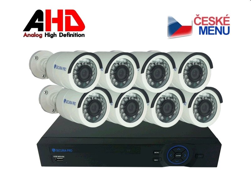 Kamerový set Securia Pro AHD8CHV1-W AHD DVR + 8 analogové kamery - bílá