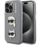 Karl Lagerfeld Grained PU K&CH Heads kryt iPhone 15 Pro šedý 57983125024