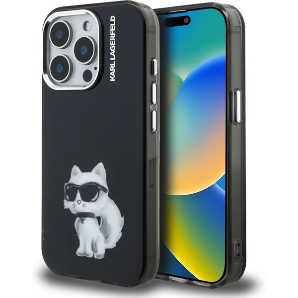Karl Lagerfeld IML Aquarelle Choupette kryt iPhone 15 Pro čierny 57983125057