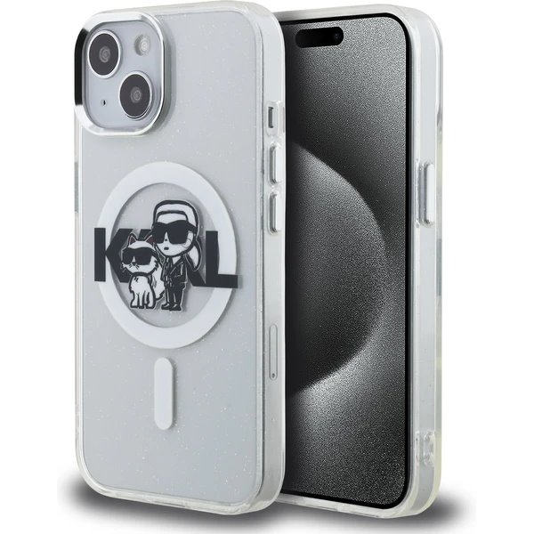 Karl Lagerfeld IML Glitter Karl and Choupette Sketch MagSafe kryt iPhone 15 priehľadný 57983125045