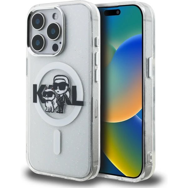 Karl Lagerfeld IML Glitter Karl and Choupette Sketch MagSafe kryt iPhone 15 Pro priehľadný 57983125046