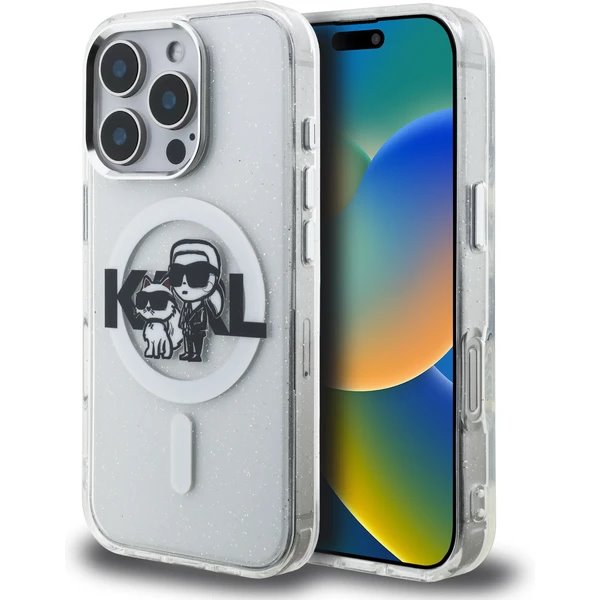 Karl Lagerfeld IML Glitter Karl and Choupette Sketch MagSafe kryt iPhone 16 Pro priehľadná 57983125049
