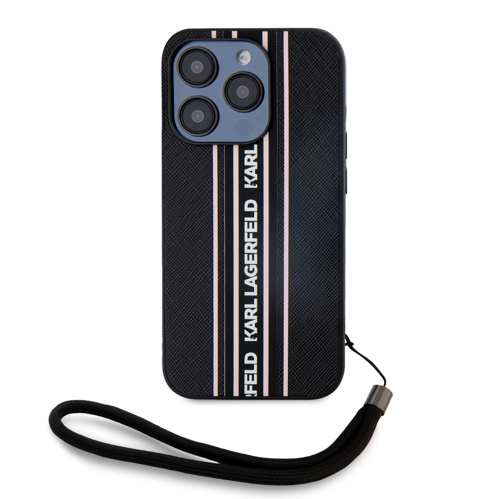 Karl Lagerfeld PU Saffiano Athleisure Stripe and Strap kryt iPhone 15 Pro Max čierna 57983120310