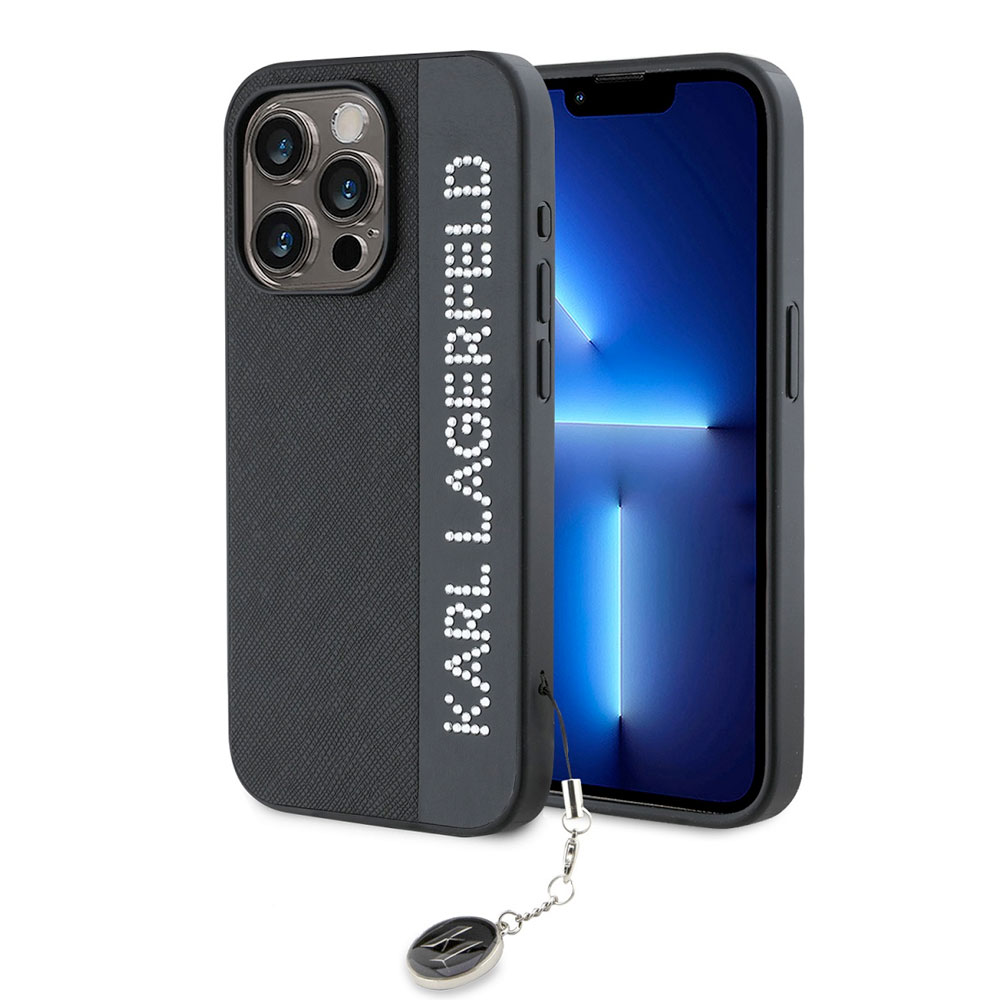 Karl Lagerfeld PU Saffiano Rhinestone Charm kryt iPhone 15 Pro Max čierna 57983120396