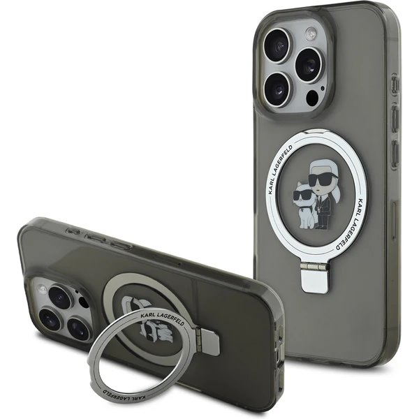 Karl Lagerfeld Ringstand Karl and Choupette MagSafe kryt iPhone 16 Pro Max čierny 57983122704