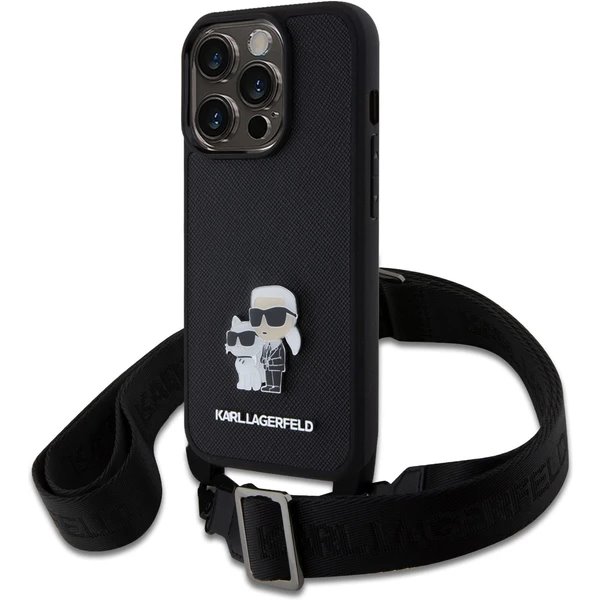 Karl Lagerfeld Saffiano Crossbody Popruh Metal Karl and Choupette kryt iPhone 15 Pro čierny 57983116653