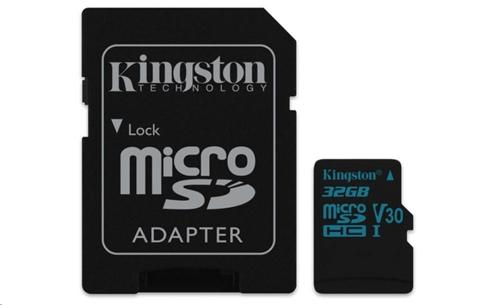 Kingston 32GB microSDHC Canvas Go 90R/45W U3 UHS-I V30 Card + SD Adapter SDCG2/32GB