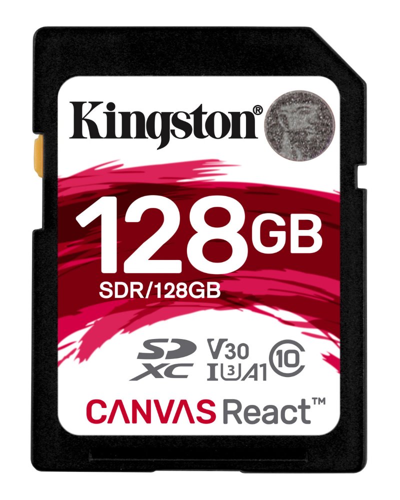 Kingston SDXC Canvas React 128GB 100R/80W CL10 UHS-I U3 V30 A1 SDR/128GB