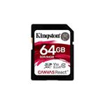 Kingston SDXC Canvas React 64GB 100R/80W CL10 UHS-I U3 V30 A1 SDR/64GB