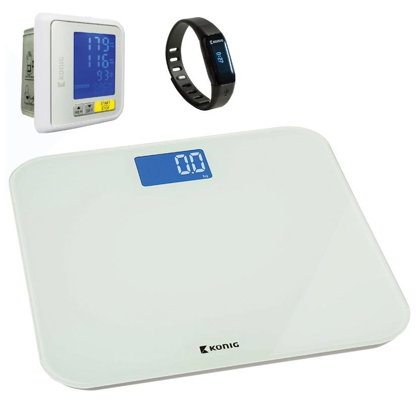 KÖNIG Bluetooth fitness náramek + osobní váha + měřič krevního tlaku na zápěstí HEALTHPROMO2