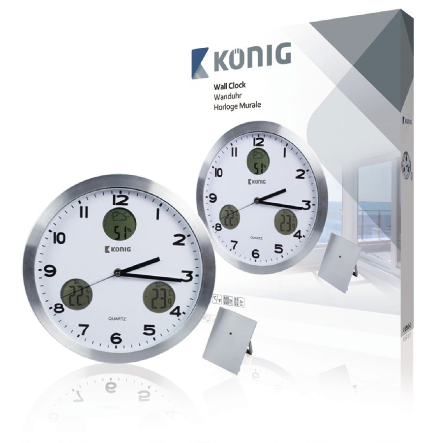 König KN-CL30N - Meteorologická Stanice/Nástěnné Hodiny vnitřní a venkovní Bílá/Stříbrná