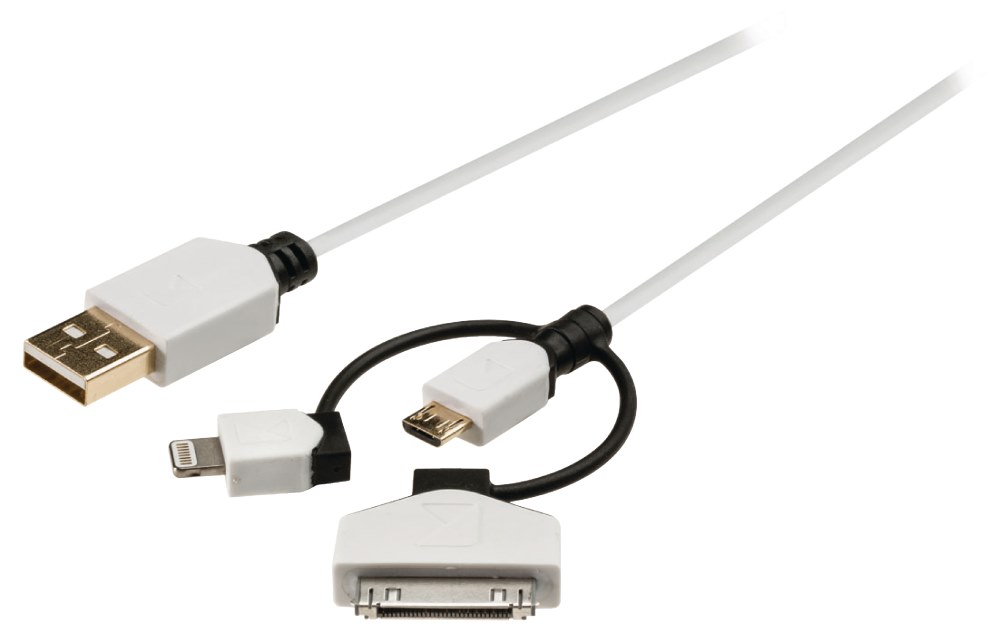 KÖNIG synchronizační a nabíjecí kabel 3 v 1/ USB Micro B Zástrčka + Apple Lightning - A Zástrčka/ bílý/ 1m KNM39410W10